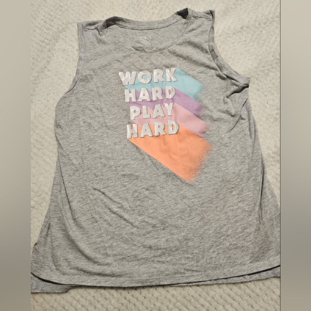 Gray and White Scoop Neck Muscle Tee
